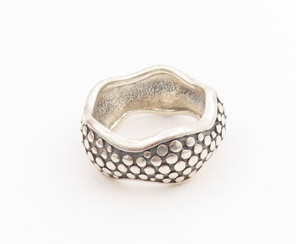 925 Sterling Silver Vintage Ring Modernist Dotted Wavy Wide Band  Sz 7  RG33896