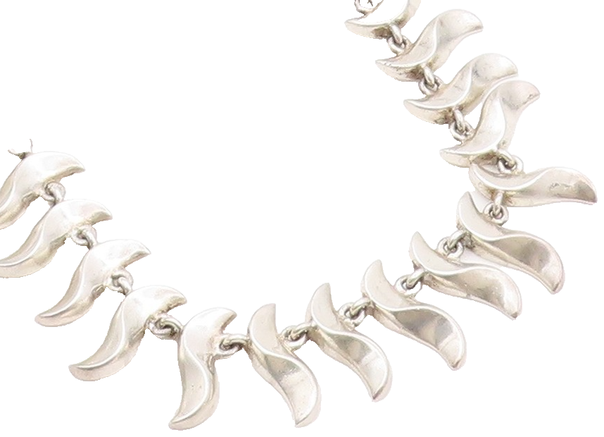 925 Sterling Silver Vintage Necklace MEXICO Solid Swirls Cutout Band  NE4496