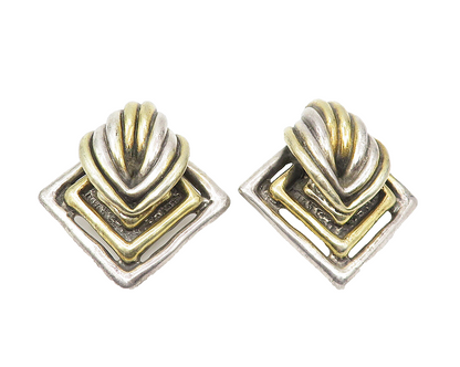 925 Sterling Silver  Vintage Two Tone Modernist Design Drop Earrings  EG5879
