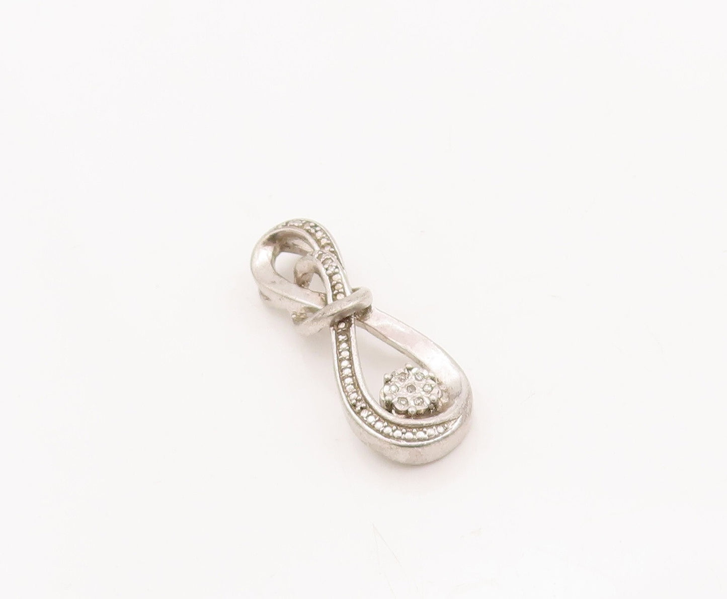 925 Sterling Silver Vintage Pendant Real Diamonds Inlay Cutout Infinity  PT23444