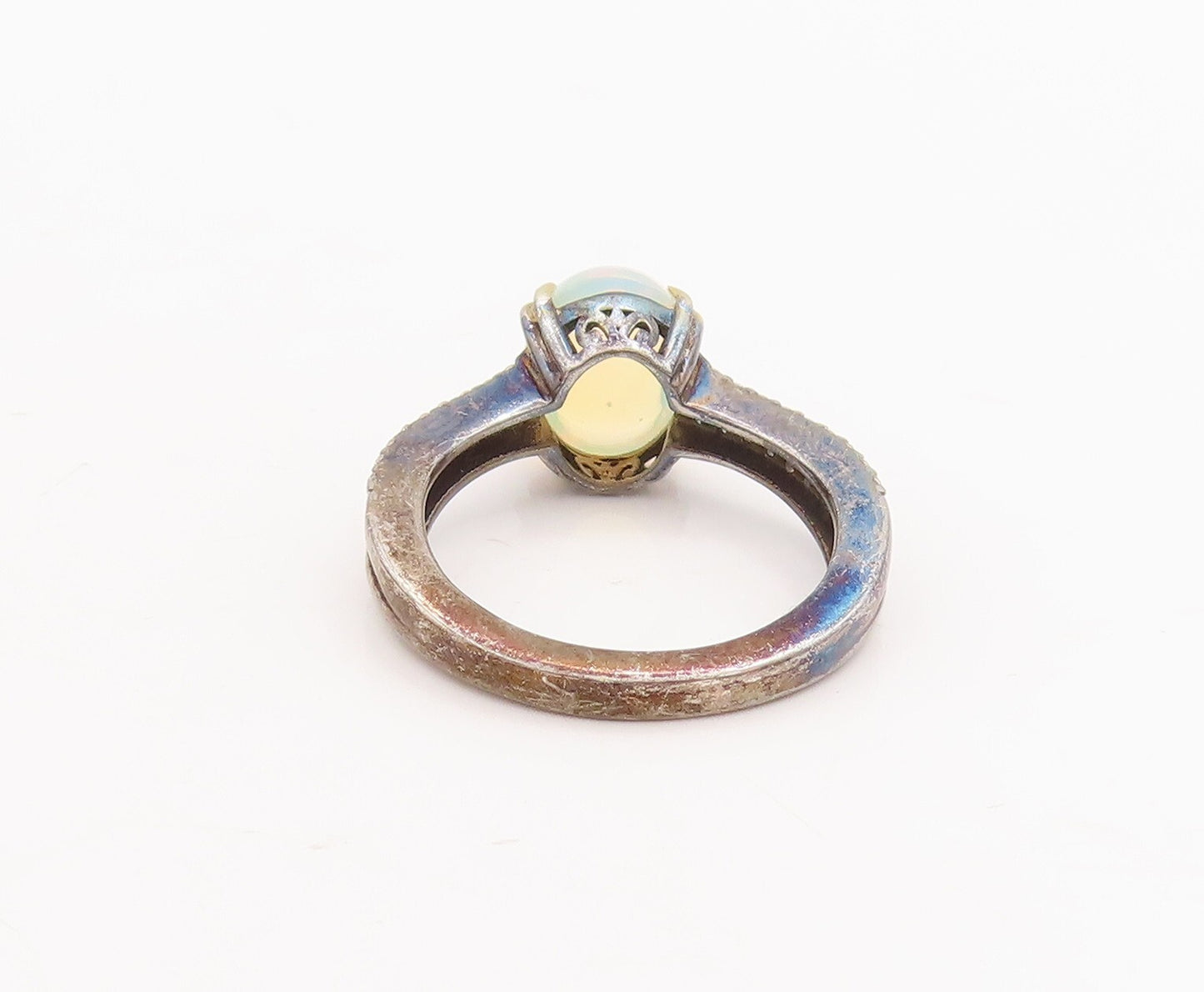 925 Sterling Silver Vintage Ring Oval Fire Opal Topaz Split Band  Sz 7  RG29256