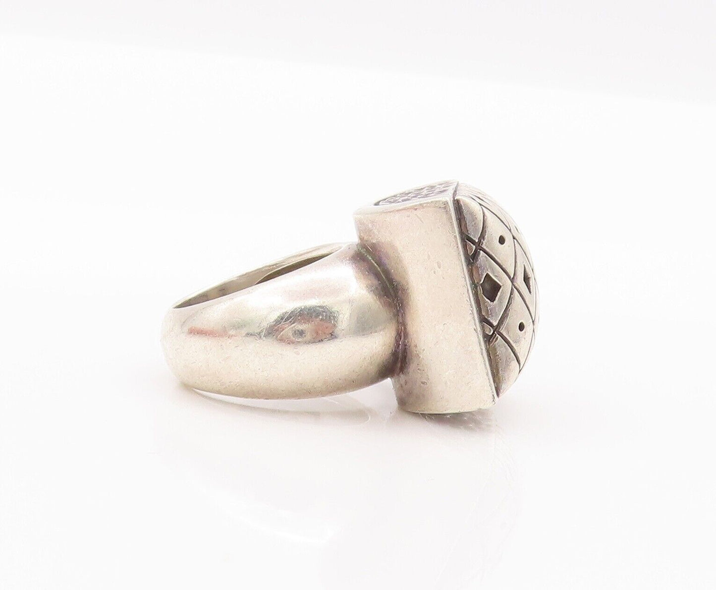 925 Sterling Silver Vintage Ring Designer Puffed Dented Etched  Sz 7  RG28442