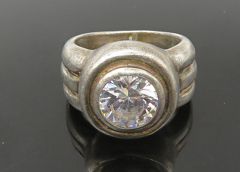 925 Sterling Silver  Vintage Cubic Zirconia Round Band Ring Sz 6  RG22268