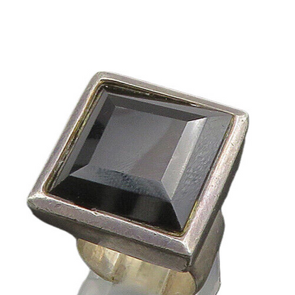 925 Sterling Silver  Vintage Black Spinel Square Cocktail Ring Sz 5  RG23454