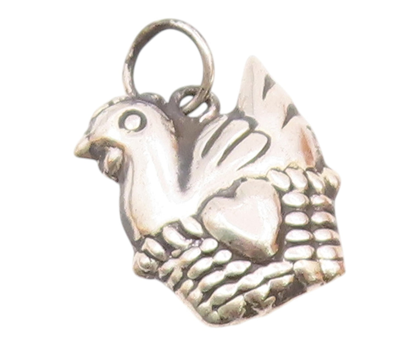 925 Sterling Silver  Vintage Hollow Dove Bird In Love Basket Pendant  PT21268