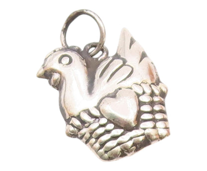 925 Sterling Silver  Vintage Hollow Dove Bird In Love Basket Pendant  PT21268