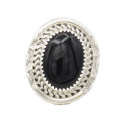 SYLVIA CHEE NAVAJO 925 Silver  Black Onyx Shiny Cocktail Ring Sz 7  RG17863