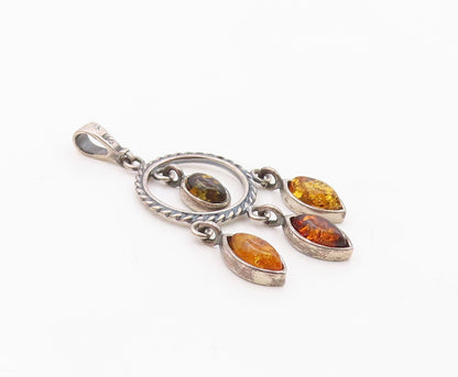 POLAND 925 Sterling Silver  Vintage Cabochon Cut Amber Twist Pendant  PT18078
