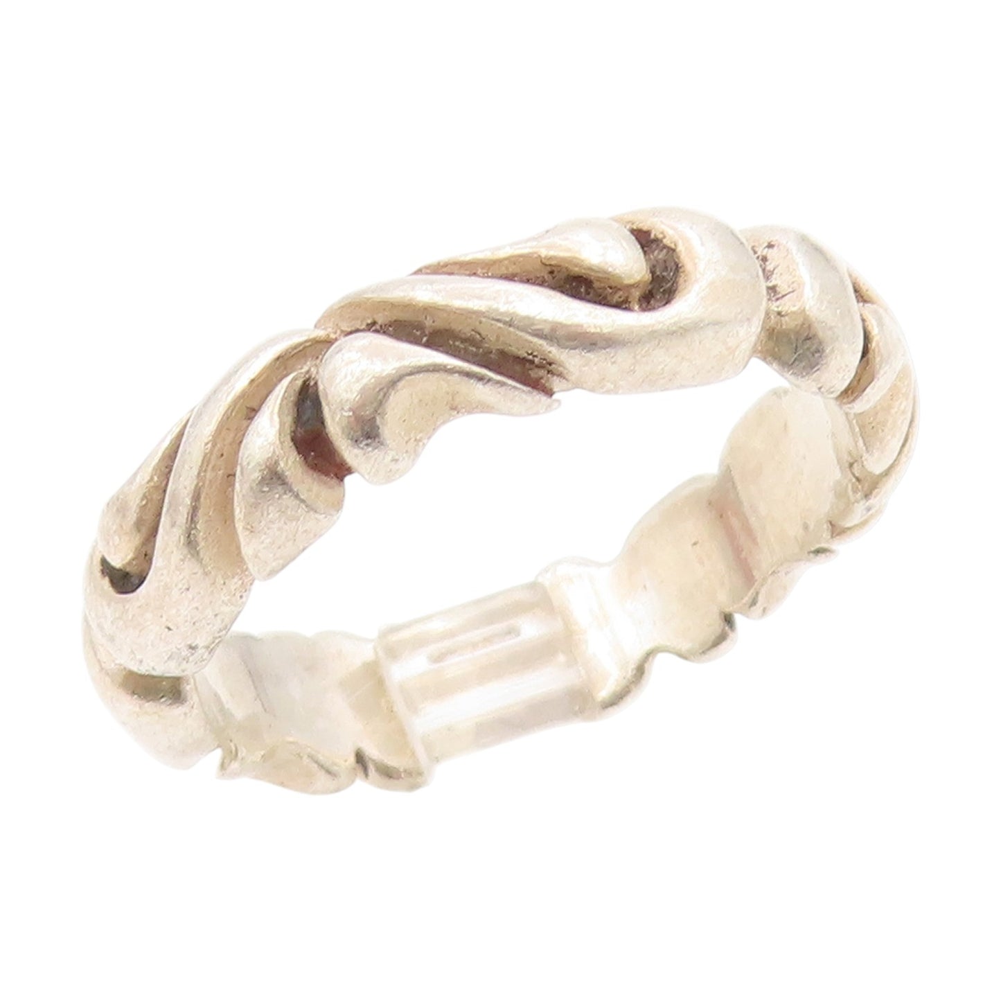 925 Sterling Silver Vintage Ring Carved Solid Wavy Scrollwork Band Sz 12 RG34952