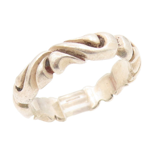 925 Sterling Silver Vintage Ring Carved Solid Wavy Scrollwork Band Sz 12 RG34952