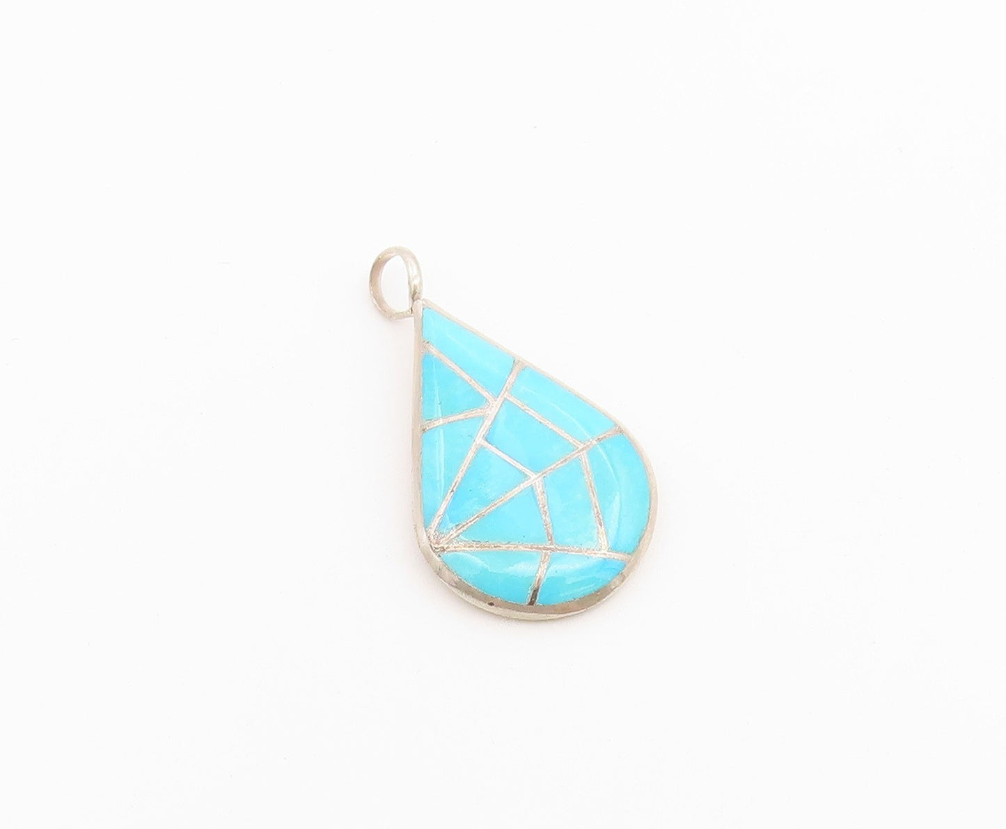 925 Sterling Silver Vintage Pendant NAVAJO ZUNI ML KALLESTEWA Turquoise  PT26493