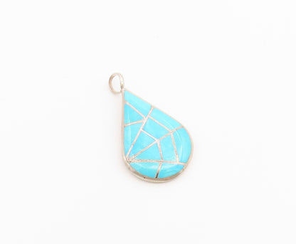 925 Sterling Silver Vintage Pendant NAVAJO ZUNI ML KALLESTEWA Turquoise  PT26493