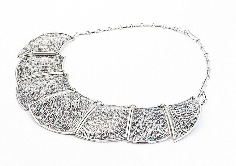 MIDDLE EAST 925 Silver - Vintage Hieroglyphics Pattern Chain Necklace - NE1271