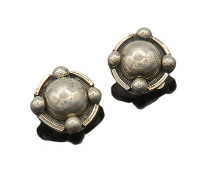 MEXICO 925 Sterling Silver  Vintage Shiny Dome Non Pierce Earrings  EG10398