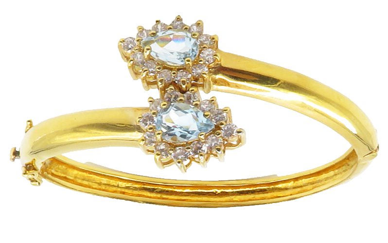 925 Sterling Silver Cubic Zirconia & Topaz Gold Plated Bangle Bracelet  BT5726