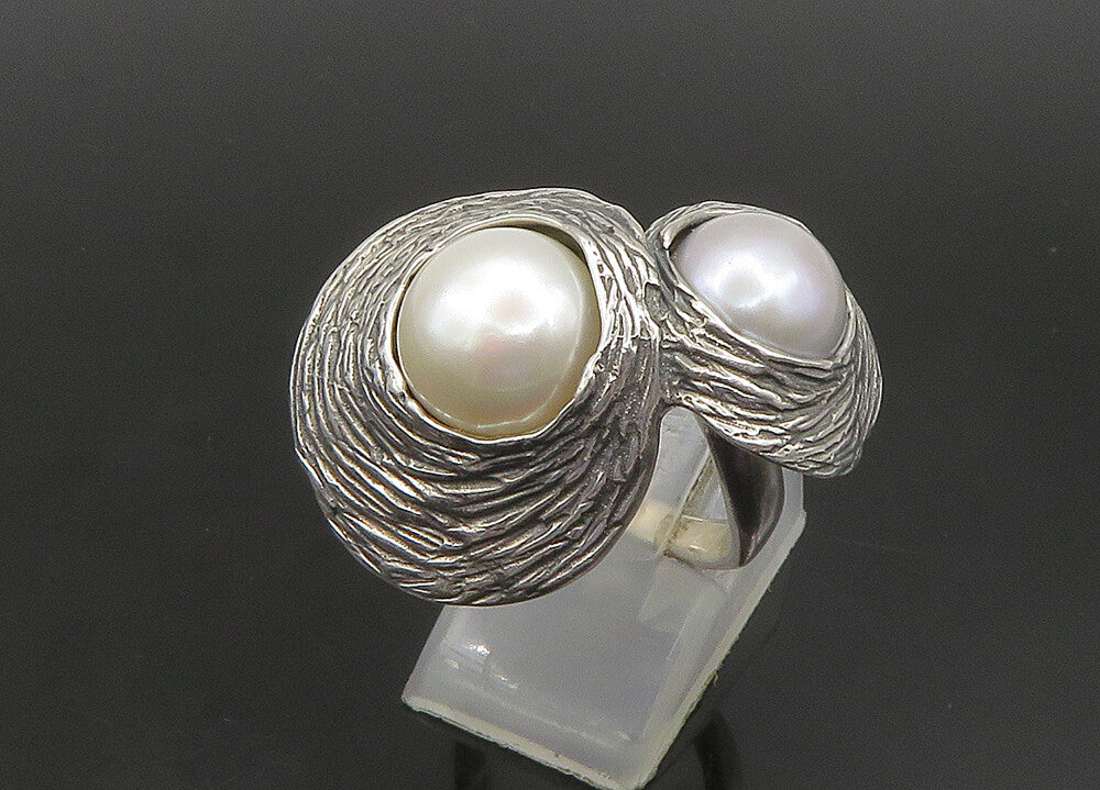 HAGIT GORALI ISRAEL 925 Silver  Vintage Shiny Pearls Band Ring Sz 7.5  RG23523