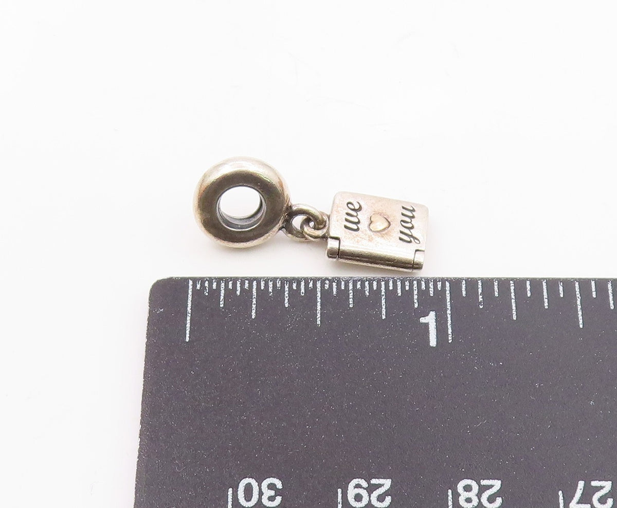 PANDORA 925 Silver & 14K GOLD  Vintage We Love You Card Motif Pendant  PT17863
