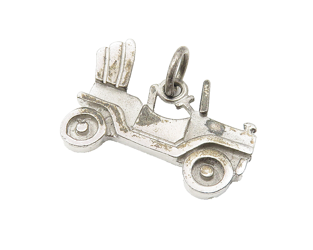 925 Sterling Silver  Vintage Dark Tone Old Fashioned Car Motif Pendant  PT8409