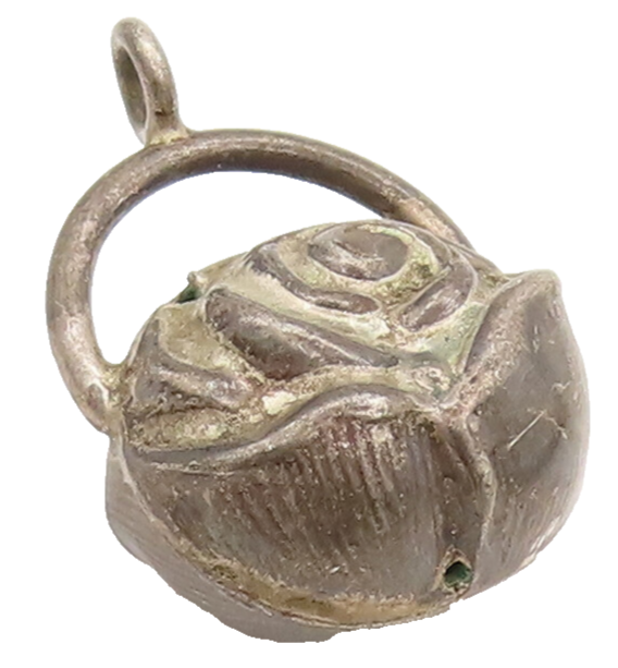 925 Sterling Silver  Vintage Mini 3D Carved Puffed Rose Pendant PT22236