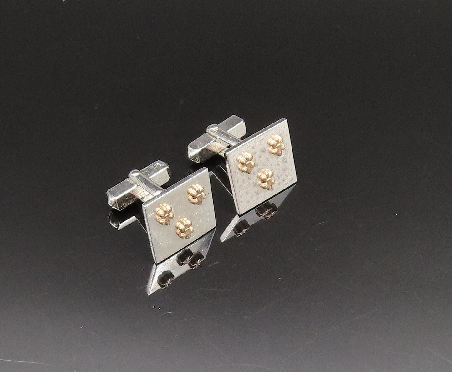 SWANK 925 Silver  Vintage Two Tone Fleur De Lis Shiny Square Cufflinks  TR3357