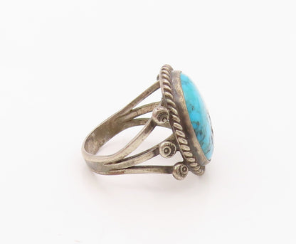 925 Sterling Silver Vintage Ring NAVAJO Turquoise Twisted Rope  Sz 7  RG36355