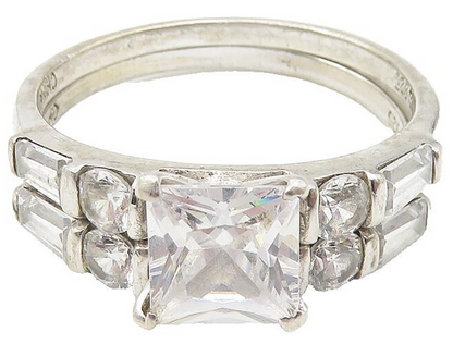 925 Sterling Silver  Cubic Zirconia Solitaire & Band Ring Set Sz 11  RG11296