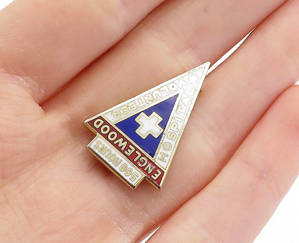 925 Sterling Silver  Vintage Englewood Hospital Volunteer Brooch Pin  BP2683
