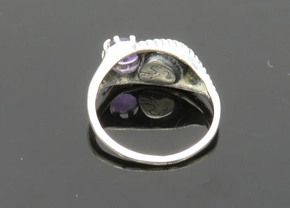925 Sterling Silver  Vintage Amethyst Etched Detail Band Ring Sz 5  RG20427