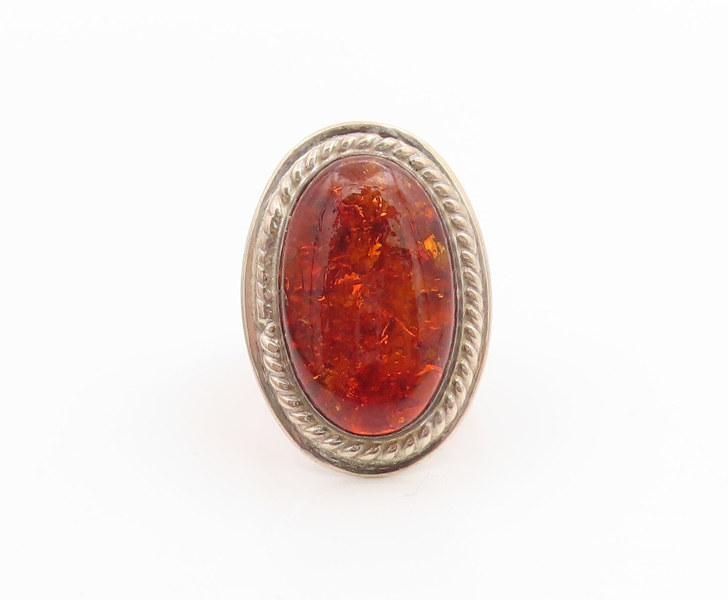 925 Sterling Silver Vintage Ring DTR JAY KING Cabochon Amber Band  Sz 9  RG35849