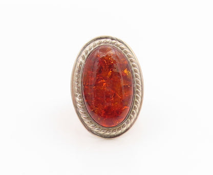 925 Sterling Silver Vintage Ring DTR JAY KING Cabochon Amber Band  Sz 9  RG35849