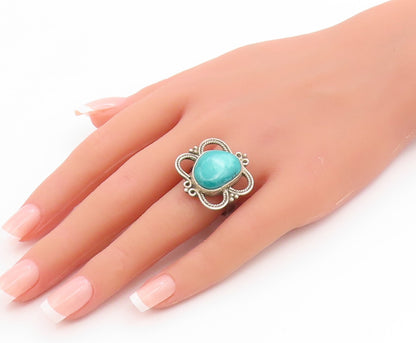 925 Sterling Silver Vintage Ring Cabochon Turquoise Statement Band Sz 9 RG35574
