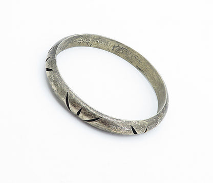 MEXICO 925 Sterling Silver  Vintage Dark Tone Cutout Bangle Bracelet  BT1809