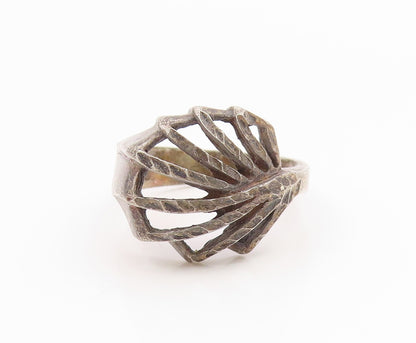 925 Sterling Silver Vintage Ring Classic Textured Open Leaf Band  Sz 7  RG36114