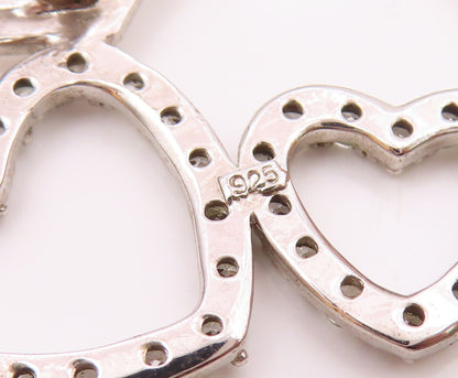 925 Sterling Silver  Vintage Triple Love Heart Cubic Zirconia Pendant  PT21034