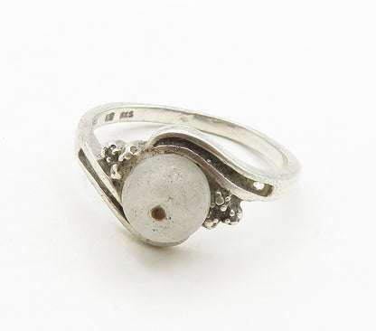925 Sterling Silver  Vintage Quartz & Genuine Diamonds Band Ring Sz 6  RG15991