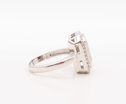 925 Sterling Silver Vintage Ring Rectangle Gemstone Halo CZ Frame Sz 9.5 RG30926
