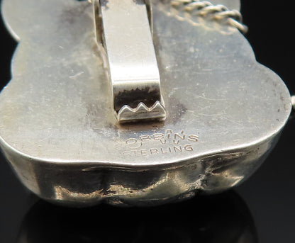 ROBBINS 925 Sterling Silver Vintage Cat Head Sweater Guard Or Bib Clip  TR3364