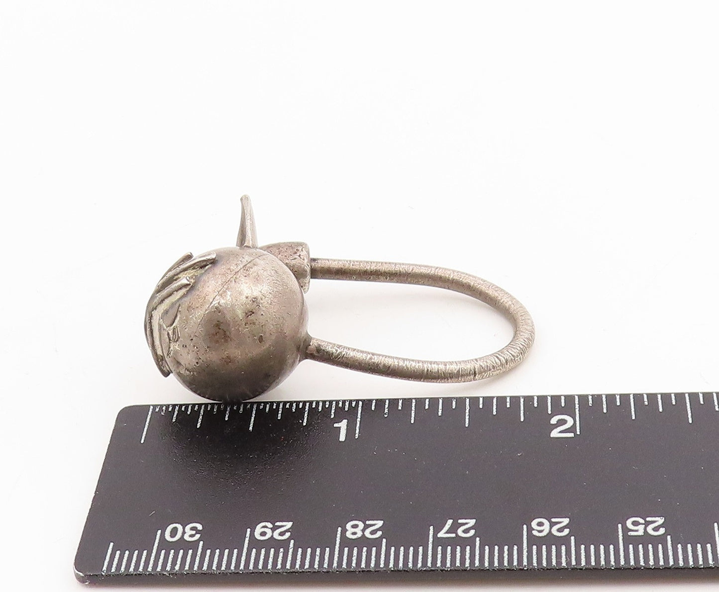 925 Sterling Silver Vintage Keychain Carved Figural Feline Kitten Charm  TR4132