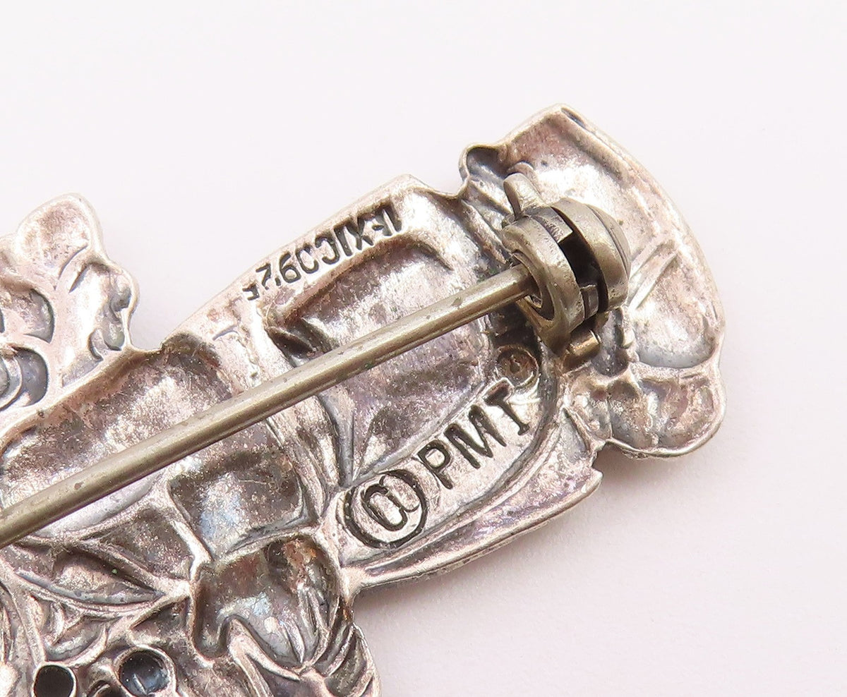 925 Sterling Silver  Vintage Little Girl Angel With Flowers Brooch Pin  BP8589