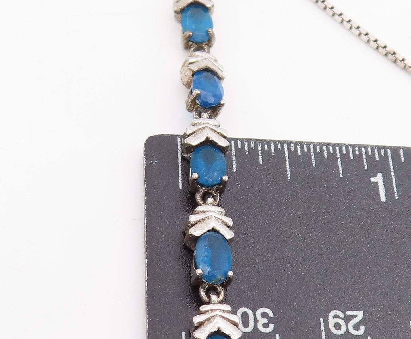 925 Sterling Silver Vintage Bracelet Classic Oval Cut Blue Topaz Link  BT11547