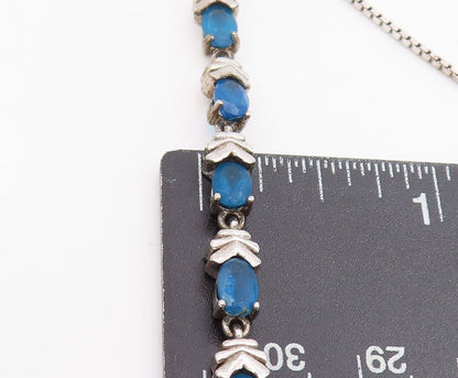925 Sterling Silver Vintage Bracelet Classic Oval Cut Blue Topaz Link  BT11547