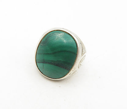 925 Sterling Silver  Vintage Malachite Etched Cocktail Ring Sz 8.5  RG8911