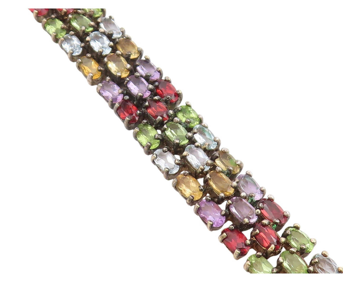 925 Sterling Silver Vintage Bracelet Gold Plated Multi Gemstone Link  BT11833