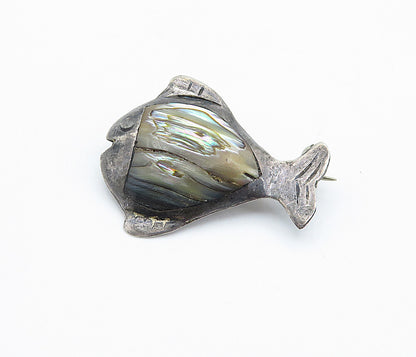 JAF TAXCO 925 Silver  Vintage Abalone Shell Fish Motif Brooch Pin  BP2822