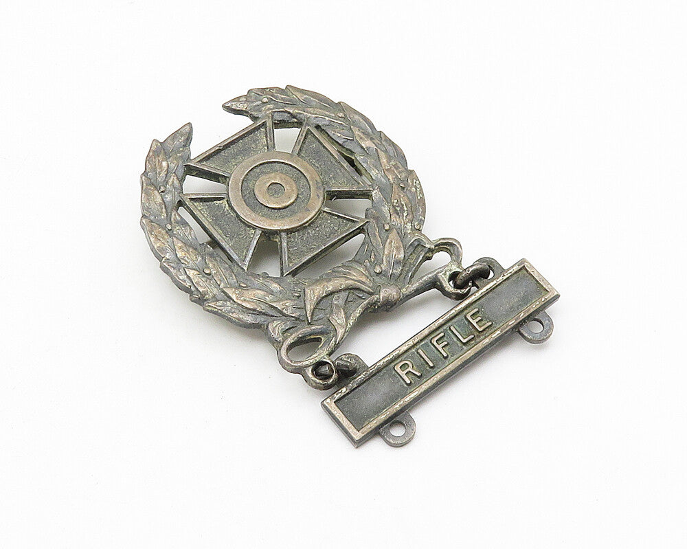 925 Sterling Silver  Vintage Oxidized Rifle Association Brooch Pin  BP4205