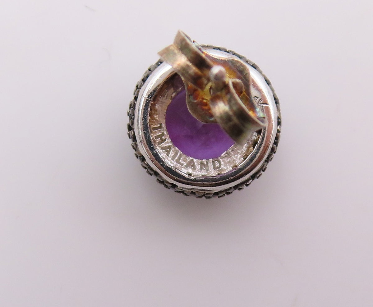 925 Sterling Silver Vintage Earrings Round Amethyst & Halo Spinel Studs  EG14146