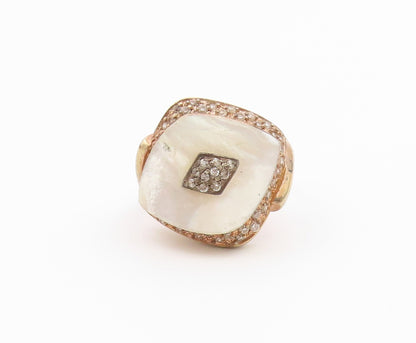 925 Sterling Silver Vintage Ring Gold Plated Mother Of Pearl & CZ  Sz 9  RG36582