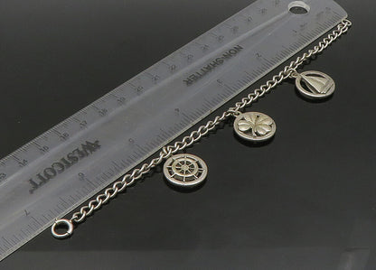 925 Sterling Silver  Vintage Sail Boat Clover Good Luck Charm Bracelet  BT9114
