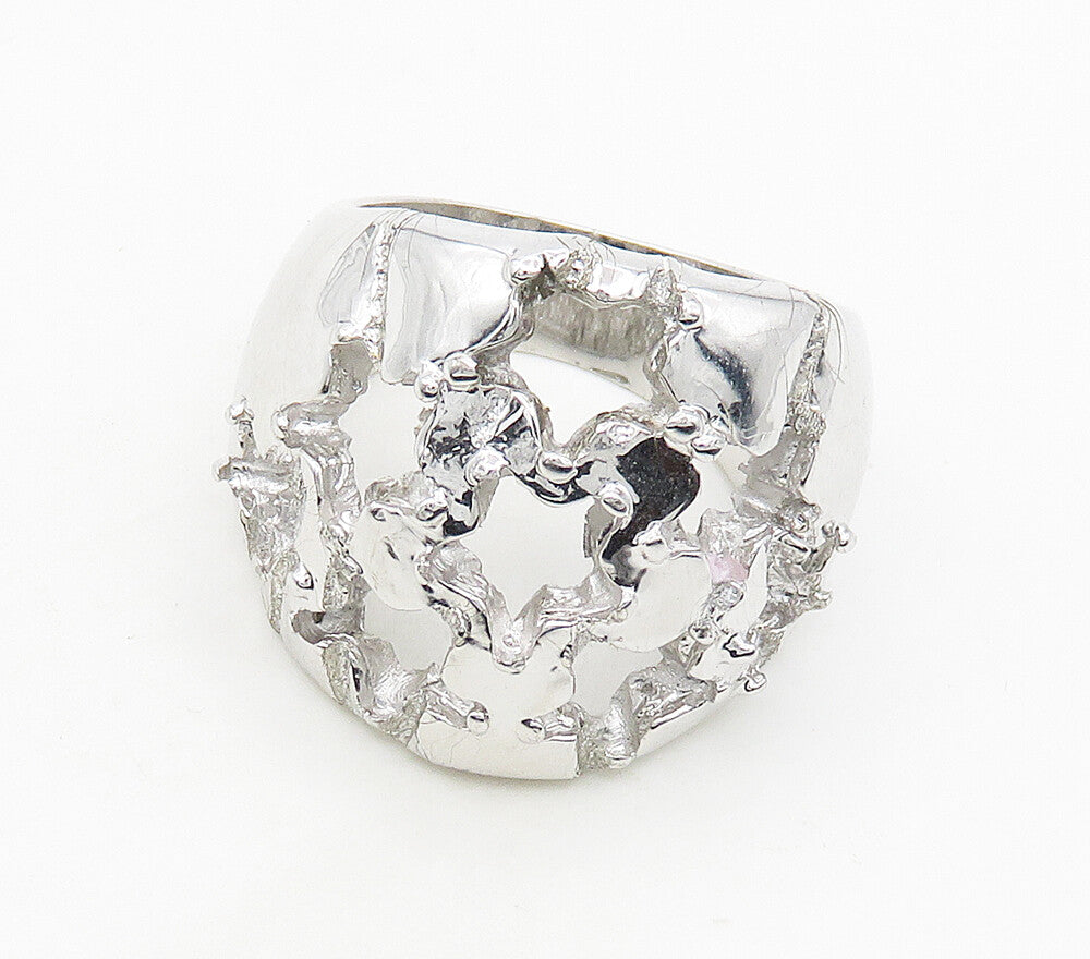 925 Sterling Silver  Sculpted Open Design Shiny Band Ring Sz 8.5  RG16867