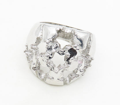 925 Sterling Silver  Sculpted Open Design Shiny Band Ring Sz 8.5  RG16867